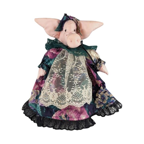 Vintage Fabric Pig Jar: Handmade Folk Art Whimsical Decor - Picture 2 of 8